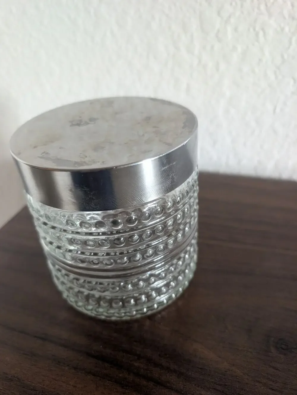 Vintage Round Glass Jar with Raised Geometric Design
